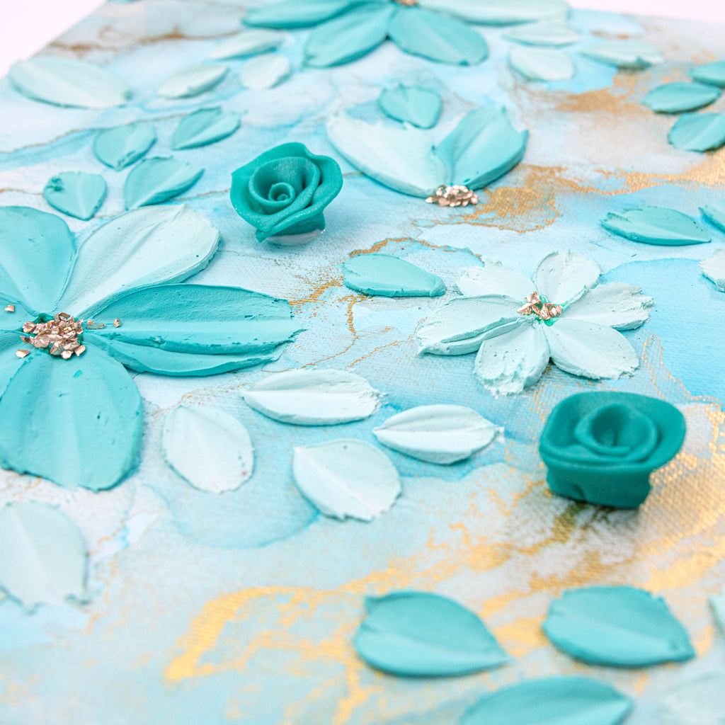 Tiffany Blue Textured Floral Canvas