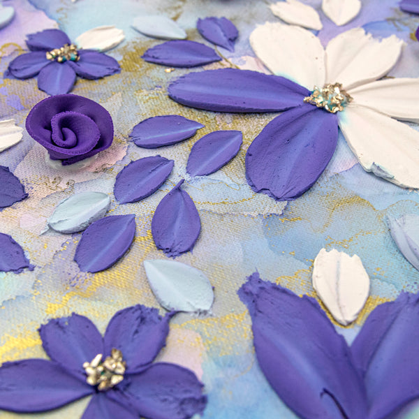 Purple & Gold Textured Floral Canvas