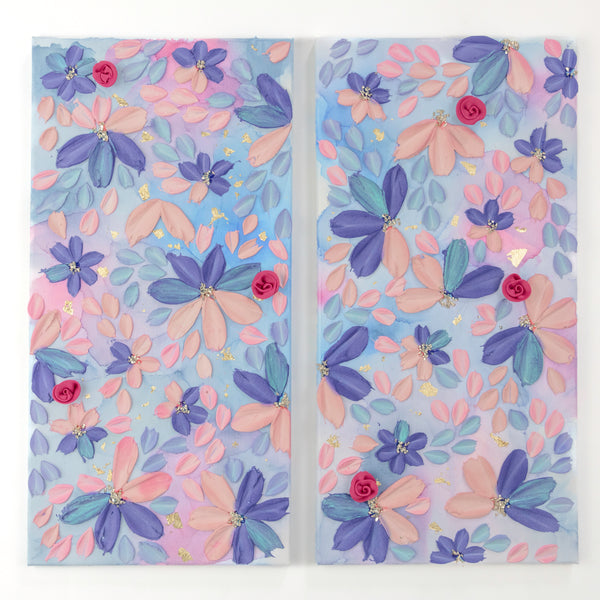 Purple & Pink Floral Luxe Textured 3D Canvas 2 pieces