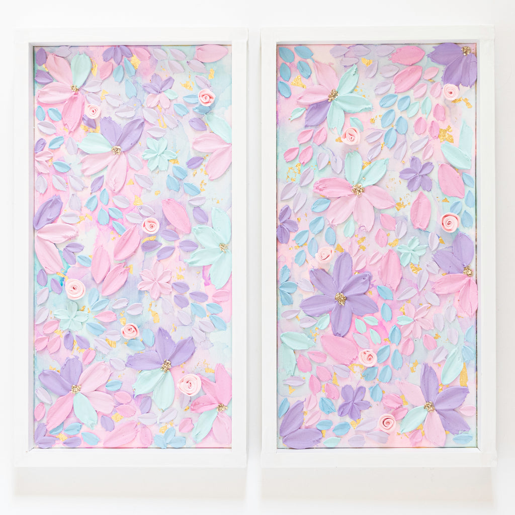 Pastel Luxe Floral Textured Canvas Art (2 piece set)